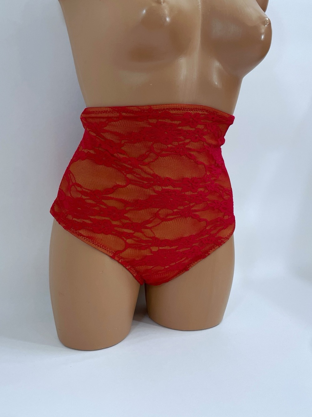Red High-Waist Lace Bikini Bottom - Women Swim